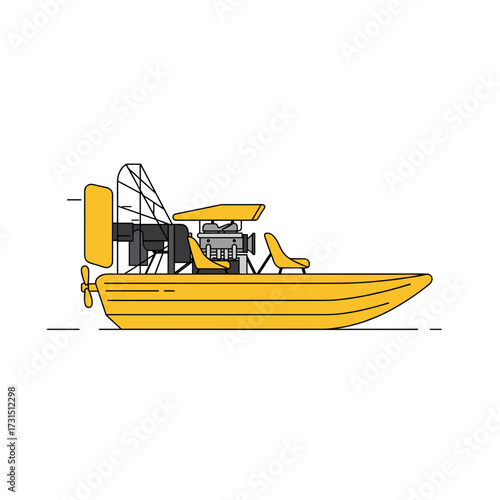 Simple Line Art Illustration of a Yellow Airboat