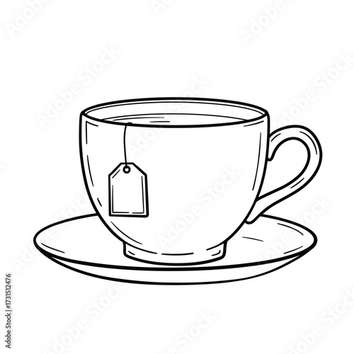 Hand-drawn Illustration of a Teacup with Tea Bag
