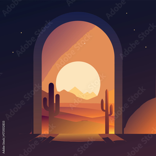desert cactus arch glowing under moonlight  (1).eps