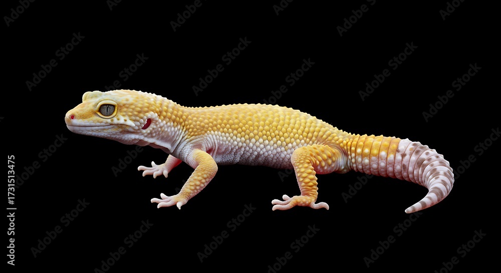 Fototapeta premium Leopard gecko isolated on black background with detailed texture