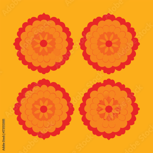 four vibrant marigold flower arrangements for diwa.eps
