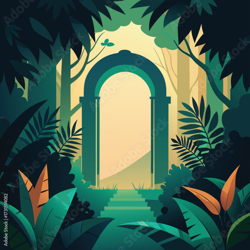 hidden arch surrounded by jungle orchids  (1).eps