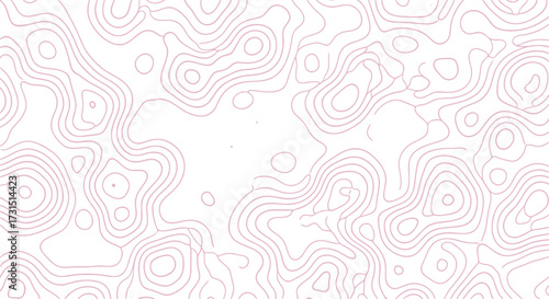 Abstract pink topographic contour lines forming a seamless pattern on a white background, minimalist vector map illustration for modern design