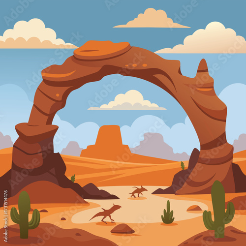 rocky arch with desert lizards basking on top .eps