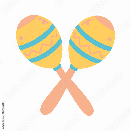 Vibrant vector illustration of two crossed maracas with colorful pastel decorations. A flat style icon representing Latin music, festivals, and cultural celebrations