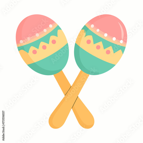 A charming pastel vector illustration of a pair of crossed maracas in a flat design style, isolated on a white background