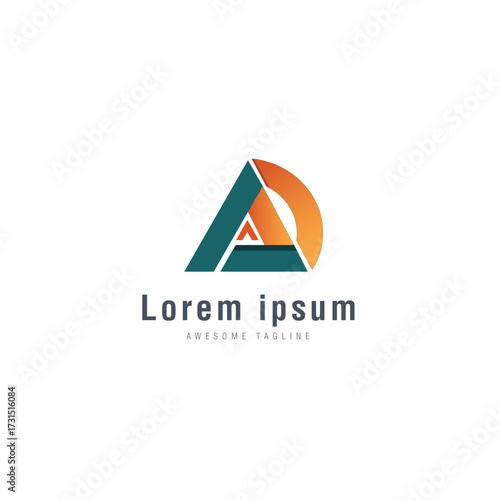 Modern Abstract Letter A and D Monogram Logo. Geometric Minimal Business Icon Design in Teal and Orange Gradient.
