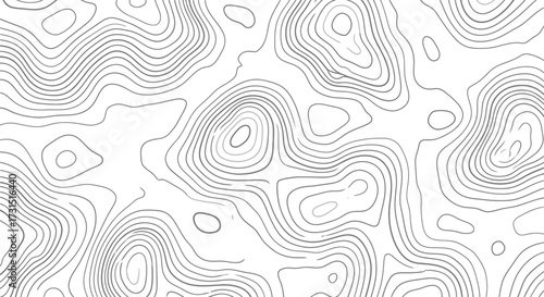 Abstract topographic map pattern featuring intricate contour lines, representing elevation and geographical data, ideal for backgrounds, design elements, and geological concepts