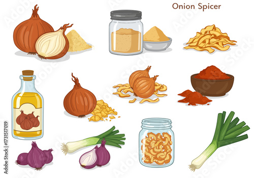 Onion Spicer shows different forms of onions and seasonings