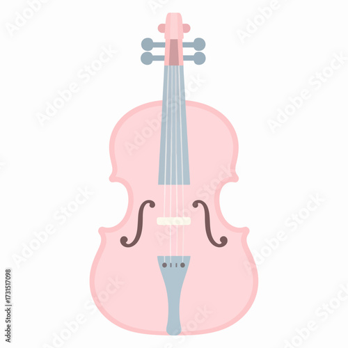 Elegant pastel colored violin shown in a simple flat vector style. This classical string instrument is centered and isolated against a clean white background for design