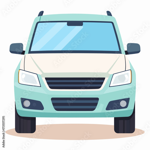 Modern light blue sport utility vehicle shown from the front. A flat style vector illustration of an automobile isolated on a white background