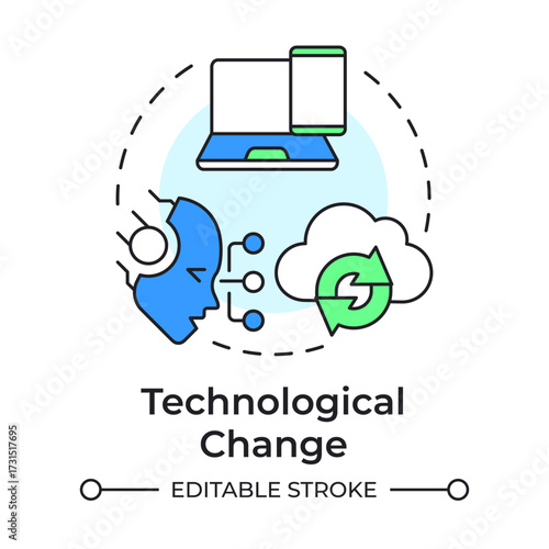 Technological change multi color concept icon. Adopting new digital tools. Type of organizational shift. Round shape line illustration. Abstract idea. Graphic design. Easy to use in presentation