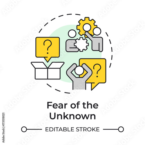 Fear of unknown multi color concept icon. Unsure about future processes and conditions. Barrier to change. Round shape line illustration. Abstract idea. Graphic design. Easy to use in presentation