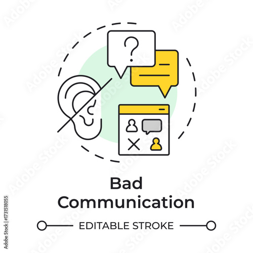 Bad communication multi color concept icon. Cause of confusion, rumors and mistrust. Barrier to change. Round shape line illustration. Abstract idea. Graphic design. Easy to use in presentation