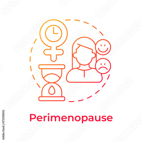 Perimenopause red gradient concept icon. Fluctuate estrogen levels, irregular menstrual cycles. Menopause stage. Round shape line illustration. Abstract idea. Graphic design. Easy to use in blog post