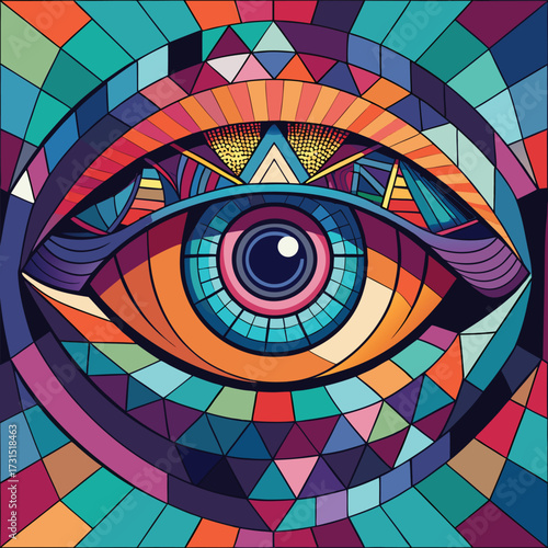 Abstract Eye Mosaic Digital Art Vector Illustration For Modern Design