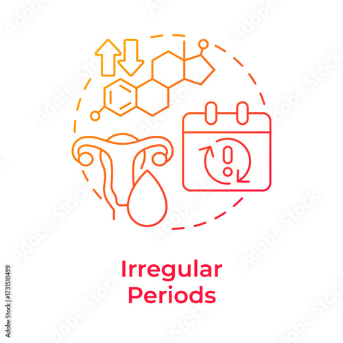 Irregular periods red gradient concept icon. Unpredictable menstrual cycle. Symptom of menopause. Gynecology. Round shape line illustration. Abstract idea. Graphic design. Easy to use in blog post