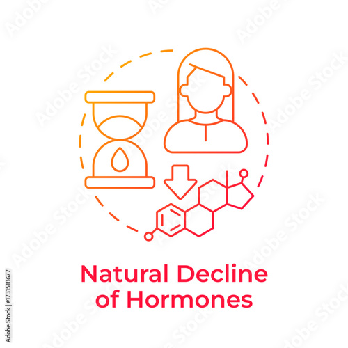 Natural decline of hormones red gradient concept icon. Law estrogen and progesterone levels. Cause of menopause. Round shape line illustration. Abstract idea. Graphic design. Easy to use in blog post