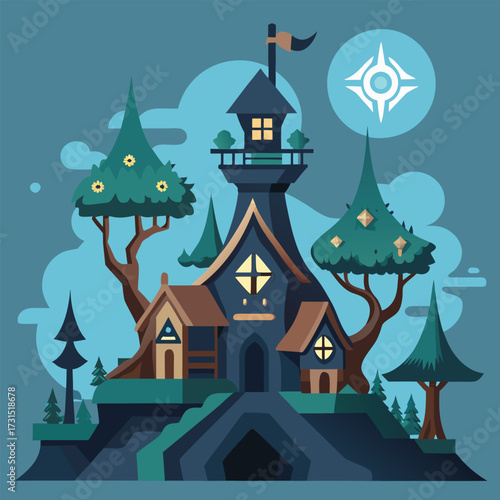 a fantasy rune lit treetop village  (1).eps