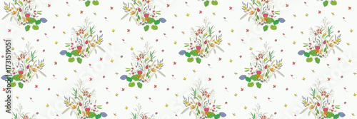 Seamless botanical herbarium pattern with delicate wildflowers