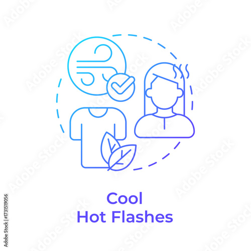 Cool hot flashes blue gradient concept icon. Reduce body heat intensity. Menopause prevention. Women health. Round shape line illustration. Abstract idea. Graphic design. Easy to use in blog post