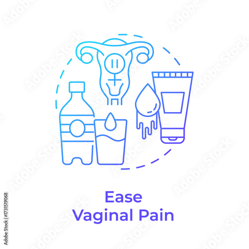 Ease vaginal pain blue gradient concept icon. Decreasing estrogen levels. Menopause prevention. Women health. Round shape line illustration. Abstract idea. Graphic design. Easy to use in blog post