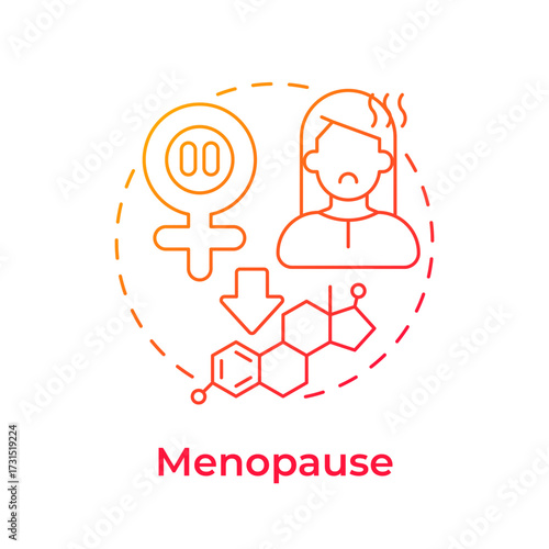 Menopause red gradient concept icon. Menstrual periods stop. Decline in hormones. Climacteric stage. Round shape line illustration. Abstract idea. Graphic design. Easy to use in blog post
