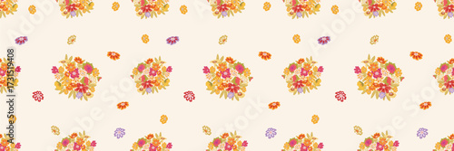 Wallpaper Mural Seamless vintage floral bouquet pattern on soft cream background Torontodigital.ca