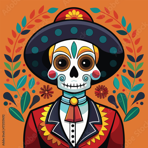 Day Of The Dead Mariachi Skull Vector Art Illustration For Festival Design