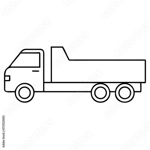 3d icon of outline drawing of a small dump truck with an empty bed, isolated on a