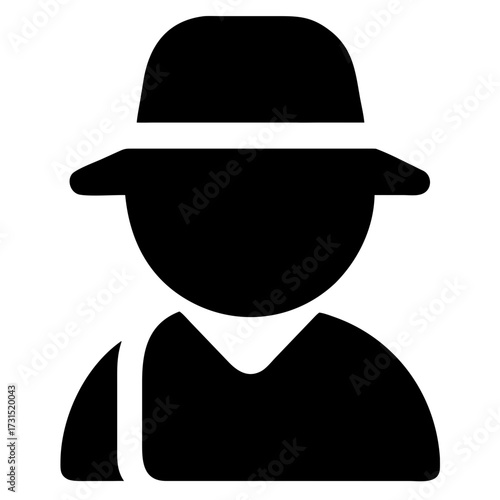3d icon of black silhouette icon of a person wearing a fedora hat, isolated on a