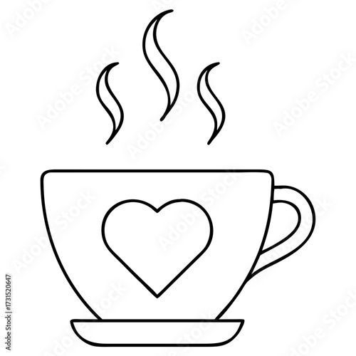 3d icon of line art drawing of a steaming cup of coffee with a heart symbol on it