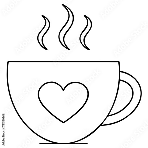 3d icon of line art drawing of a steaming cup of coffee with a heart symbol on it
