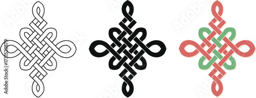 Endless knot vector illustration a symbol of Buddhism available in outline solid and colored versions for cultural and spiritual designs