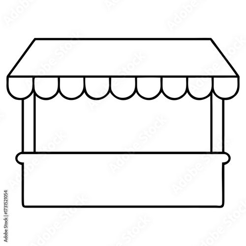 3d icon of a line art illustration of a market stall or kiosk with a canopy and a counter, isolated on a