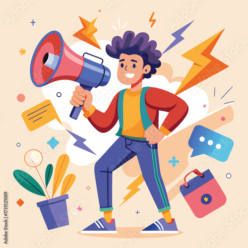 Influencer Loud Speaker Shout Vector Art Illustration For Marketing