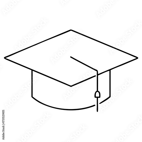 3d icon of outline illustration of a graduation cap with a tassel, representing education, learning, and academic achievement