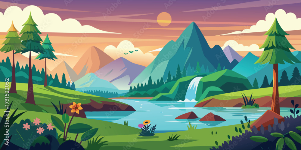 Obraz premium Nature Landscape Backgrounds Vector Art Illustration For Scenic Outdoor Design