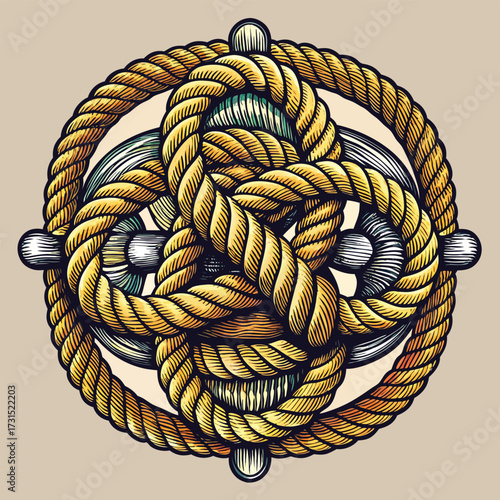 Nautical Rope Knots Vintage Sketch Vector Art Illustration For Sailing Design