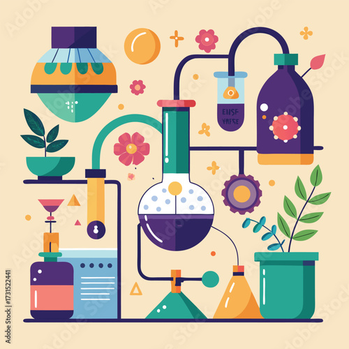 Perfume Creation Process Vector Art Illustration For Beauty And Cosmetic Industry
