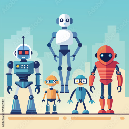 Robot Evolution From Droid To Humanoid Vector Art Illustration For Futuristic Concept