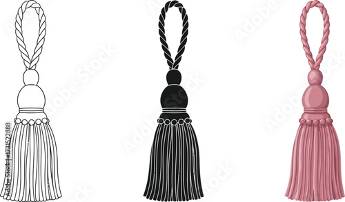 Set of decorative tassel vector illustrations isolated on white background elegant design element for interior decoration