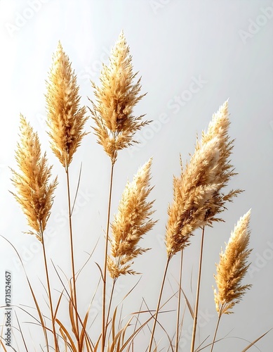 Light beige pampas grass stalks against a light gray background