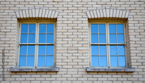 Symmetrical Brick Wall with Classic Grid Windows