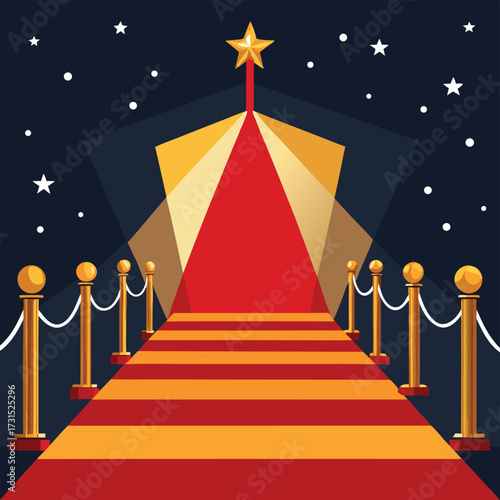 glamorous red carpet entrance with golden stanchio.eps