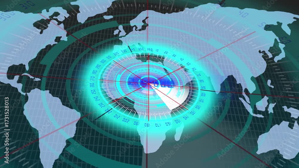 World map with digital grid and global navigation compass. Global ...