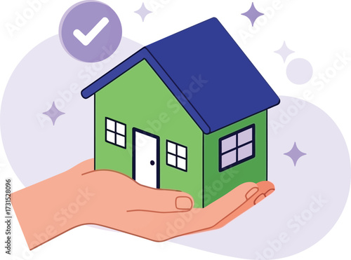 Home insurance concept with house in hand isolated on white background