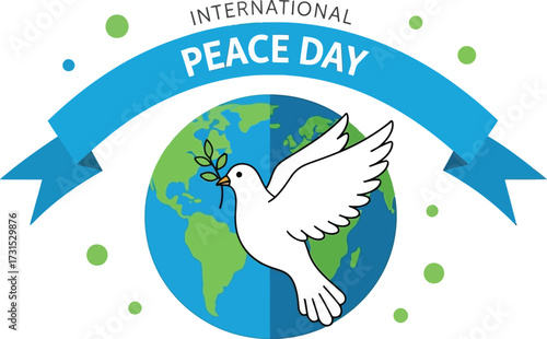 International peace day with dove and olive branch isolated on white background