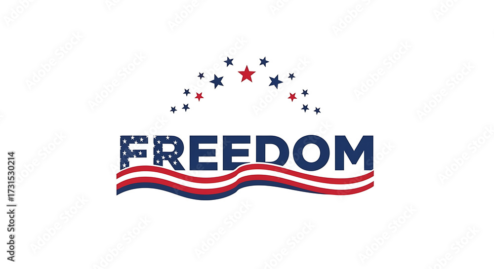 Obraz premium Freedom Text with American Flag Elements and Stars on White Background liberty