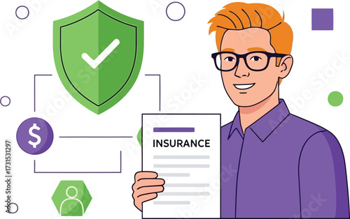 Man holding insurance policy isolated on white background